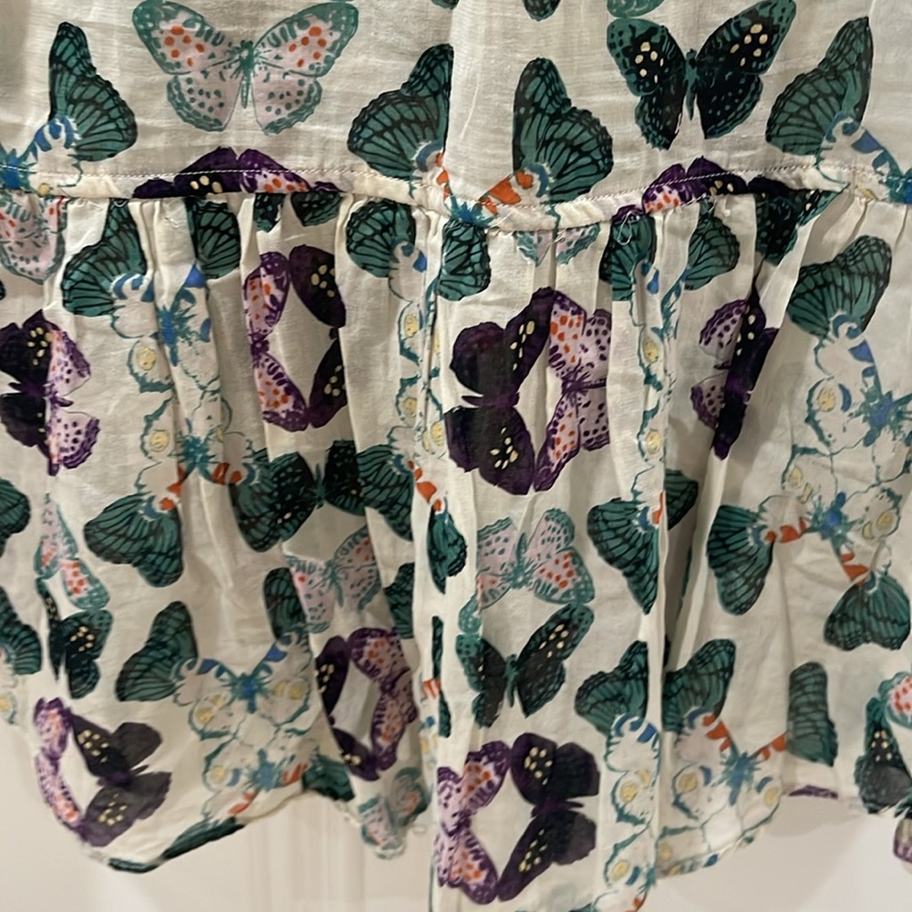 Anthropologie Maeve Abella Pintuck Butterfly Cotton Shirt Blouse Sz 2  XS - Picture 5 of 16